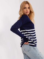 Hurt Granatowy damski sweter oversize z dekoltem V