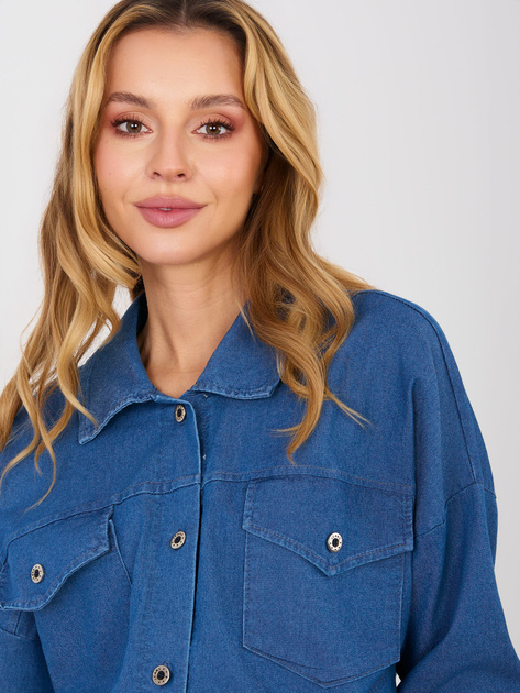 Niebieska jeansowa koszula z kieszeniami