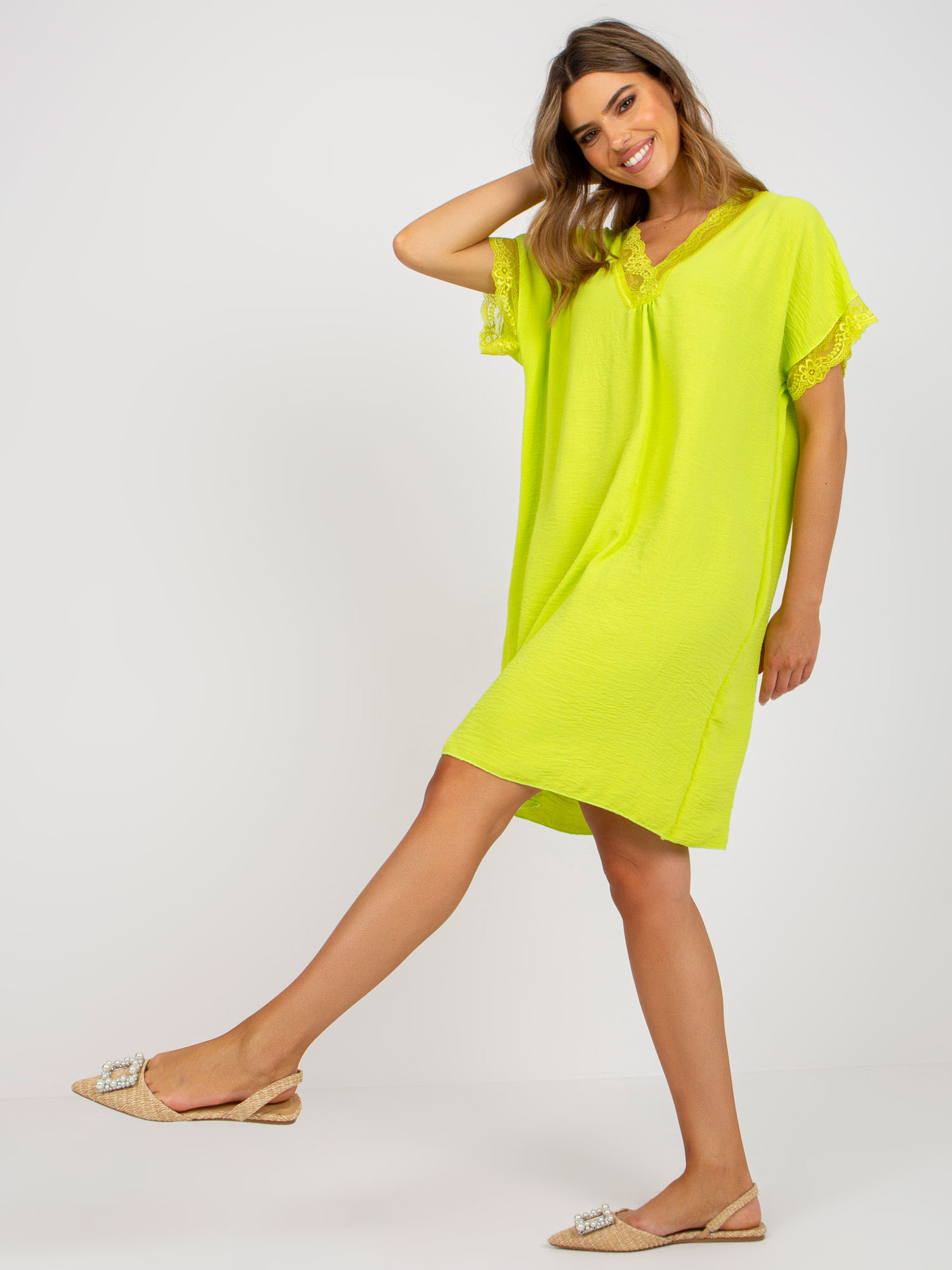 Lime Oversize Dress with Viscose 