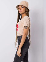 Beżowy t-shirt z nadrukiem Tiziana OCH BELLA