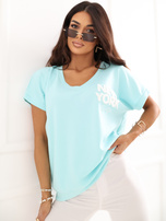 Miętowa bluzka oversize z napisem New York