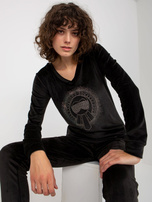 Hurt Czarny damski komplet welurowy z aplikacją z dżetów