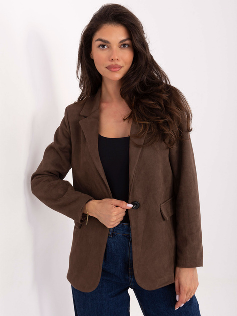 Brązowa zamszowa marynarka z imitacją kieszeni