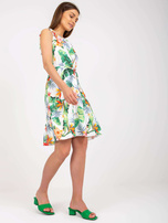 White dress with ruffle and summer print RUE PARIS 
