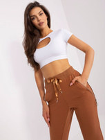 Hurt Jasnobrązowe damskie spodnie dresowe z zamkami