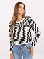 Ecru-czarny sweter z ozdobnymi guzikami RUE PARIS 