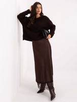 Ciemnobrązowa trapezowa spódnica z koronką RUE PARIS 