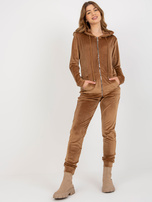 Hurt Camelowy damski komplet welurowy z bluzą rozpinaną 