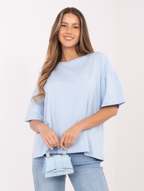 Jasnoniebieski bawełniany t-shirt basic RUE PARIS