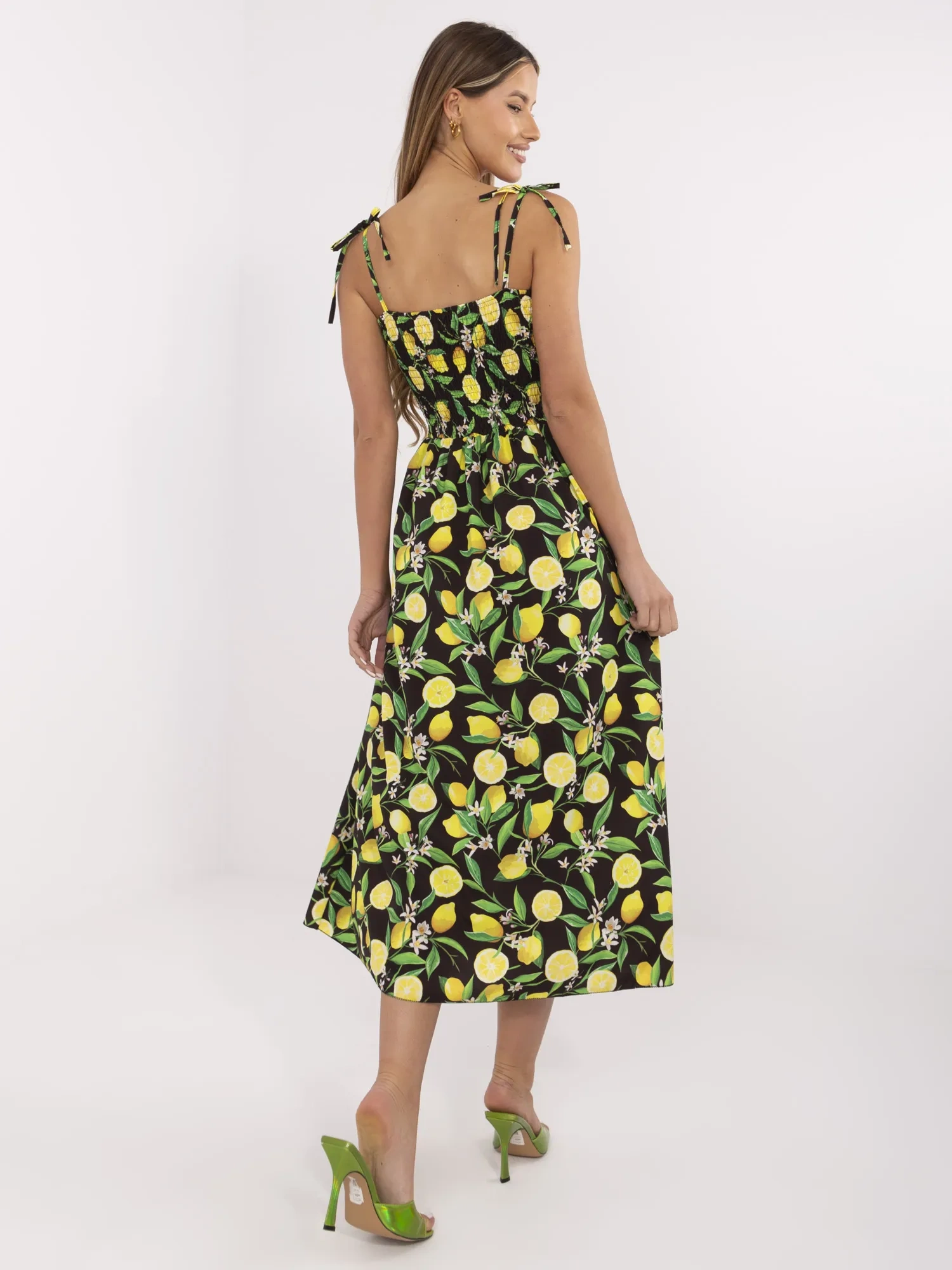 Black-yellow dress with padded cups.