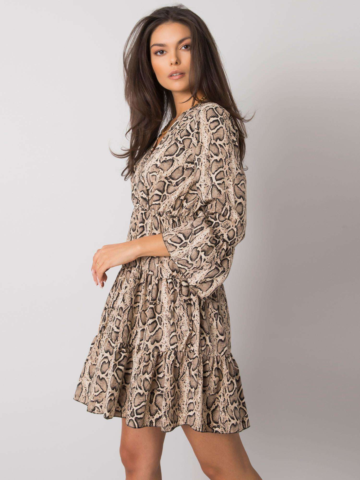 Beige and black dress with animal patterns Maren