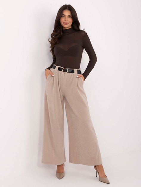 Beżowe sztruksowe spodnie bez zapięcia RUE PARIS