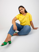 Żółty asymetryczny t-shirt plus size z bawełny 