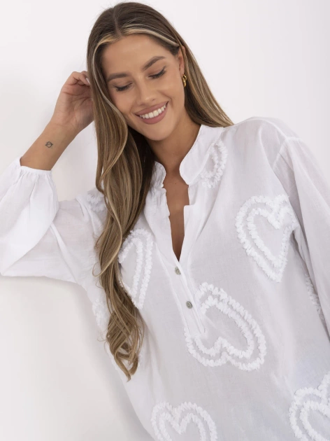 Biała koszulowa bluzka damska w serca OCH BELLA