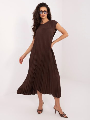 Ciemnobrązowa trapezowa sukienka z kieszeniami RUE PARIS 