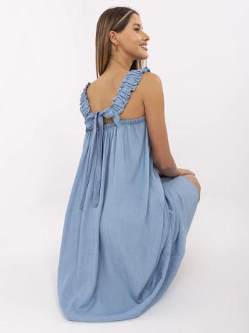 Niebieska letnia sukienka z wiązaniem na plecach