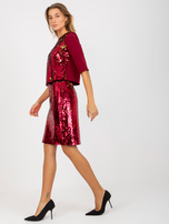 Hurtownia Bordowa damska bluzka wizytowa z cekinami 