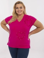 Fuksjowa damska bluzka plus size z cyrkoniami