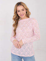 Jasnoróżowa koronkowa bluzka z dekoltem w łódkę