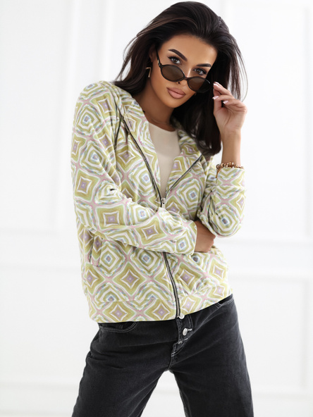 Hurt Light green velour zip-up sweatshirt with RUE PARIS print.