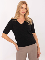 Czarny damski sweter z krótkim rękawem