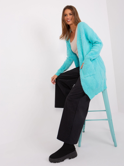 Hurt Miętowy wzorzysty kardigan bez zapięcia