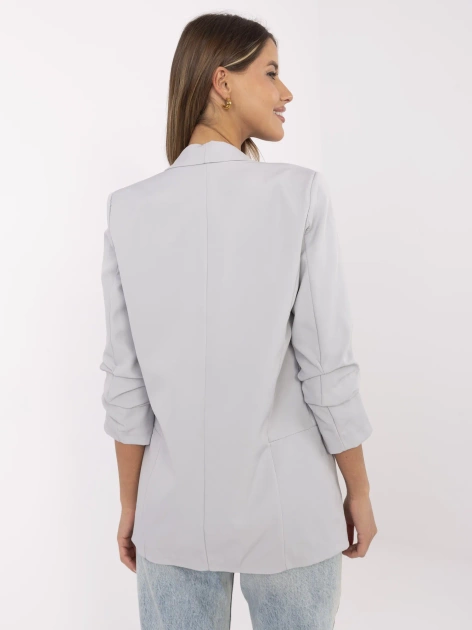 Jasnoszara marynarka z marszczonymi rękawami Adela