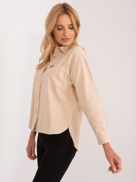 Hurtownia Beżowa rozpinana koszula z długim rękawem