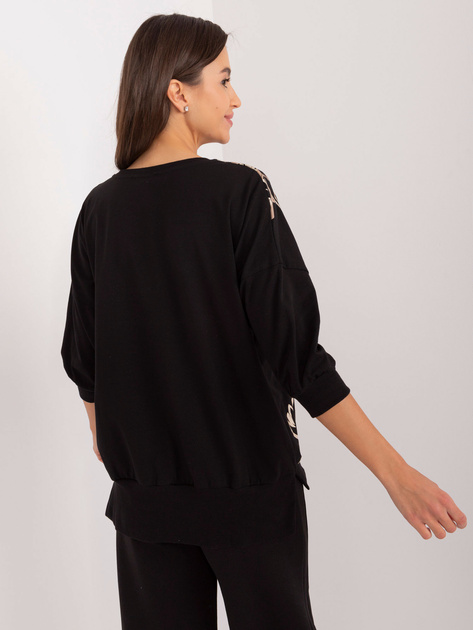 Hurt Czarna bluzka z nadrukiem i aplikacją