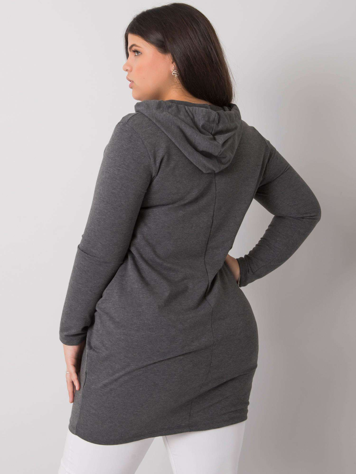 Ciemnoszara bawełniana tunika plus size z kapturem Kierra