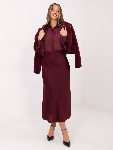 Burgundowa przezroczysta koszula z kołnierzykiem