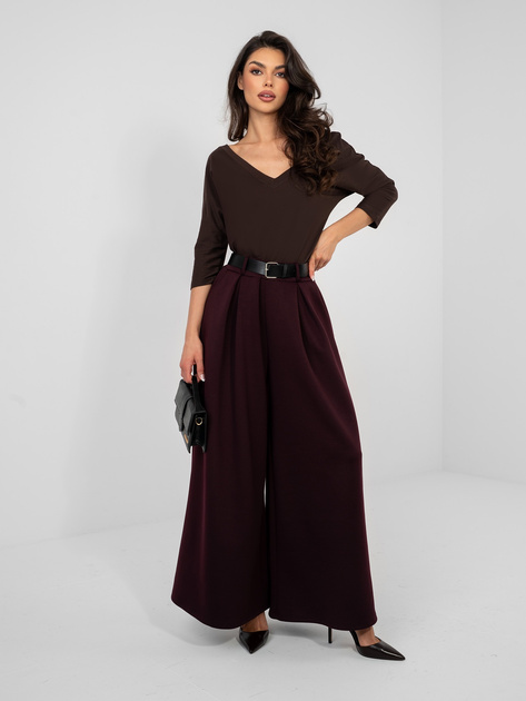 Czekoladowa bluzka basic z dekoltem na plecach RUE PARIS