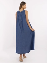 Ciemnoniebieska trapezowa sukienka z cienkiego jeansu