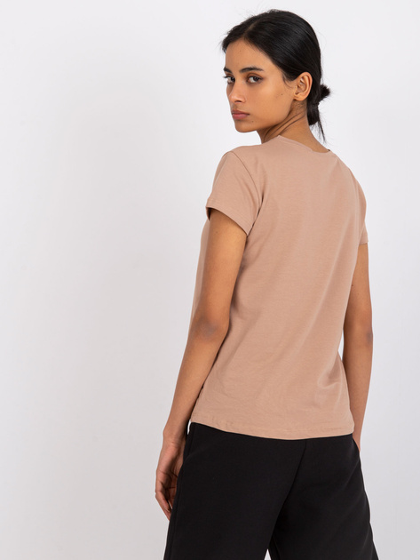 Camelowy t-shirt z bawełny basic Peachy