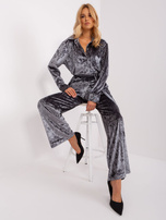 Hurtownia Ciemnoszary komplet welurowy z koszulą