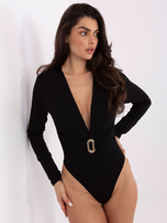 Czarne eleganckie body z ozdobnym detalem