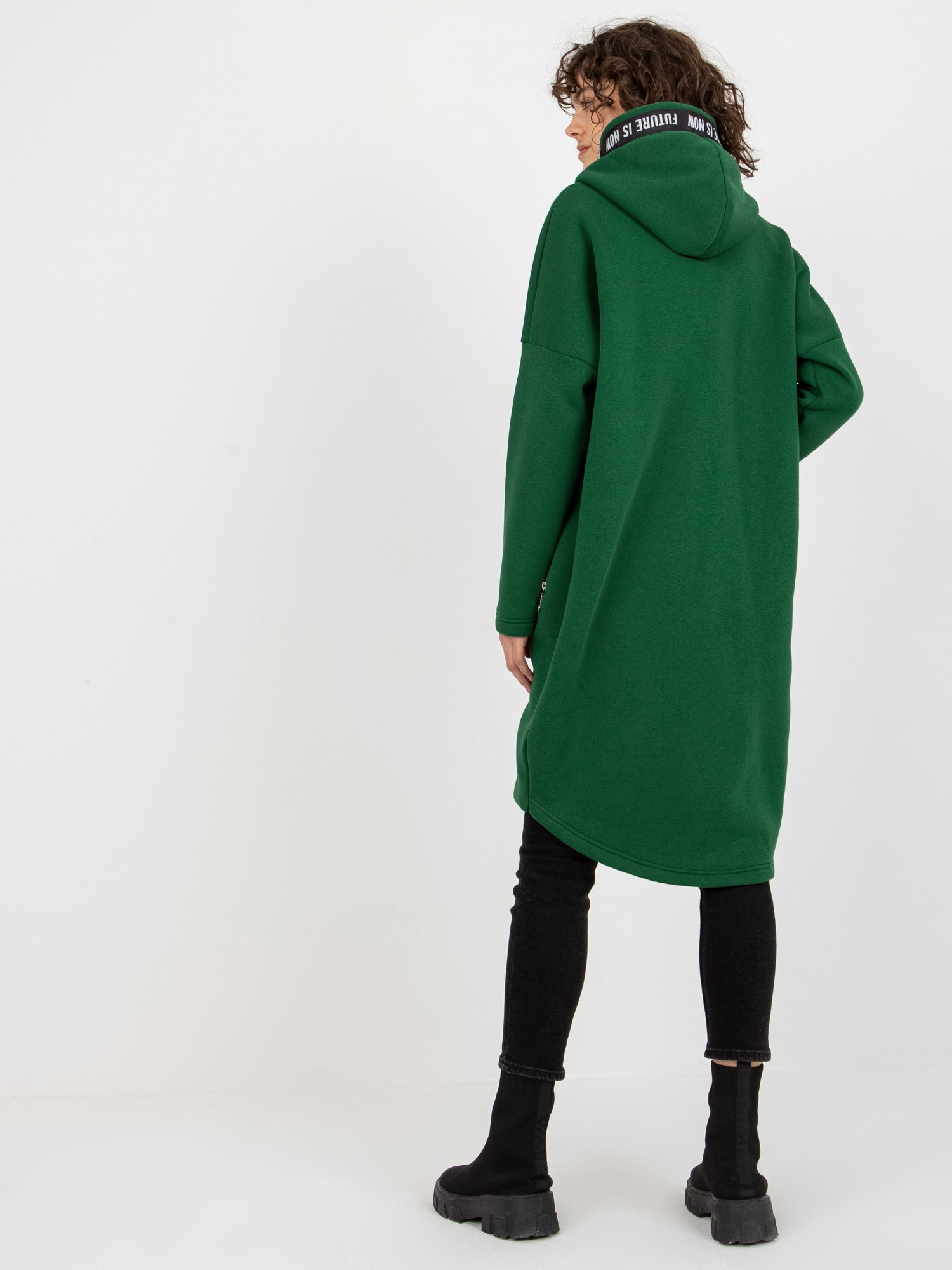 Ciemnozielona długa dresowa bluza rozpinana oversize