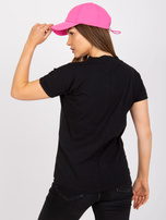 Schwarzes einfarbiges Basic-T-Shirt mit V-Ausschnitt Severine.