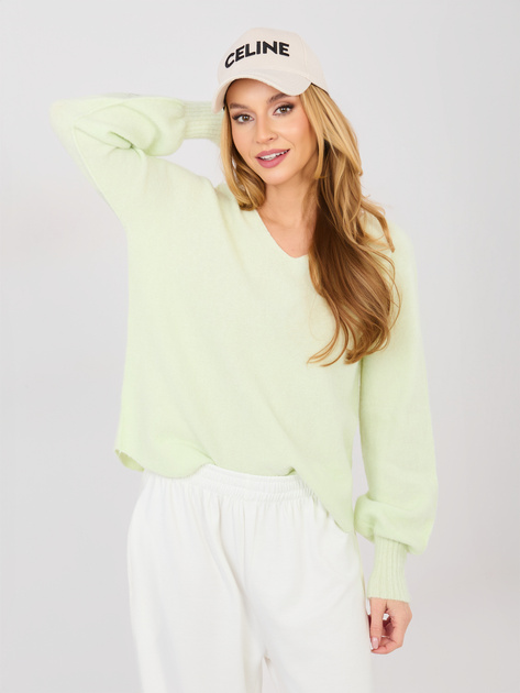 Pastelowy zielony sweter z bufiastymi rękawami