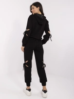 Czarny dwuczęściowy komplet damski z wiązaniami