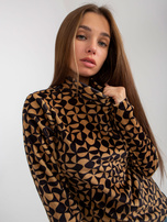 Hurt Camelowo-czarna welurowa bluzka z nadrukiem RUE PARIS  