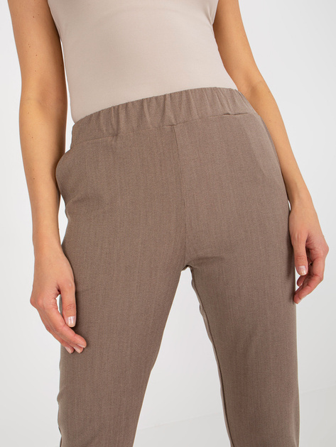 Hurt Brązowe materiałowe spodnie cygaretki bez zapięcia