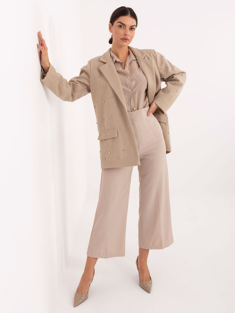 Beżowa elegancka marynarka z cyrkoniami