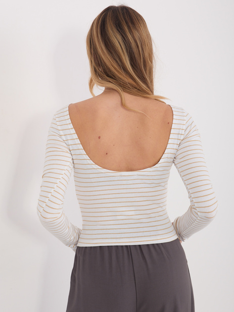 Ecru-beżowa dopasowana bluzka w paski