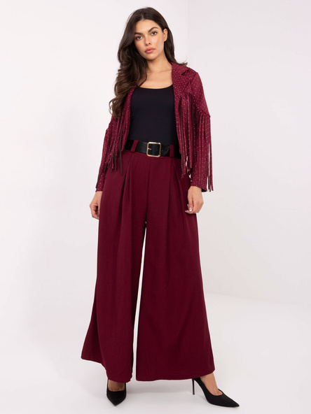 Bordowe garniturowe spodnie z szeroką nogawką