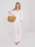 Ecru zwiewne spodnie od kompletu 