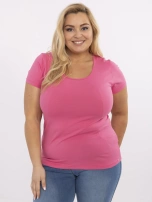Ciemnoróżowy damski t-shirt basic plus size z bawełny