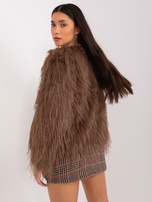 Hurt Brązowa futrzana kurtka przejściowa z kieszeniami