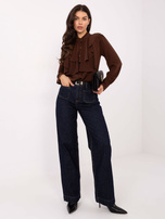 Brązowa rozpinana koszula z żabotem RUE PARIS 