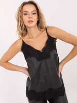 Czarny top z ekoskóry z koronką  RUE PARIS 